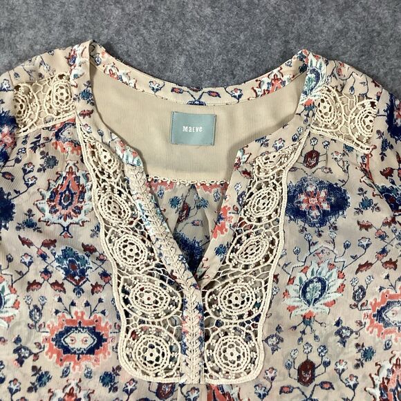 Maeve Stillwater Blouse Henley Top Size *Medium Neutral Motif ANTHROPOLOGIE BOHO - Picture 14 of 16